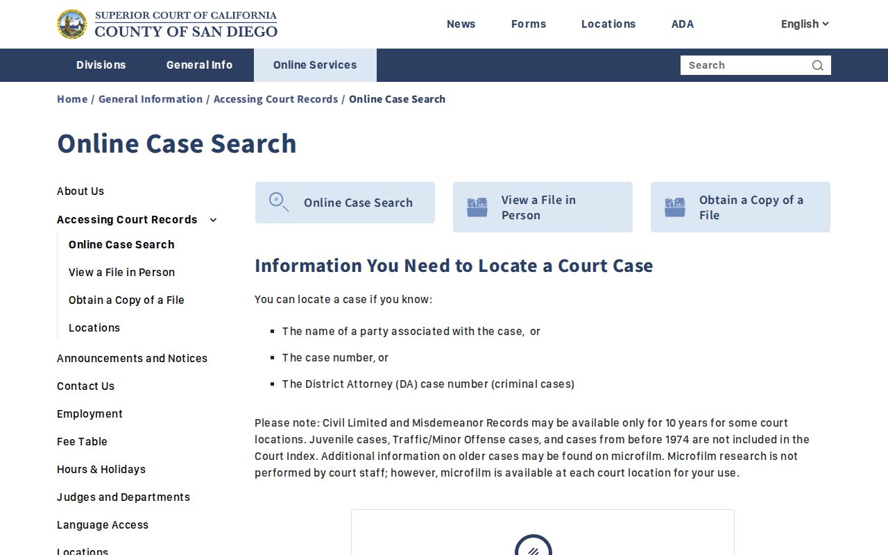 San Marcos resident lookup San Diego Superior Court online search